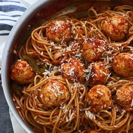 Chicken Meatballs with Tomato Sauce and Whole-Grain Pasta (Sunday)